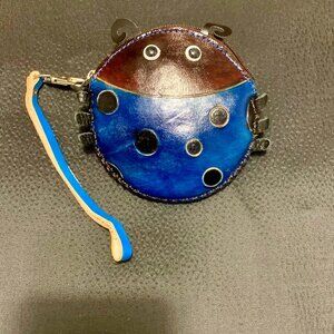New Handmade Blue Leather Ladybug Coin Purse，Coin Wallet